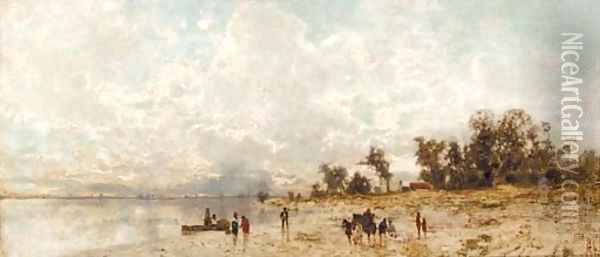 Figures on the shore Oil Painting - Karl Heffner