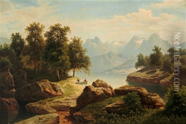 Blick Auf Den Vierwaldstatter See Mit Prachtvollem Gebirgshorizont Oil Painting - Theodor (Wilhelm T.) Nocken