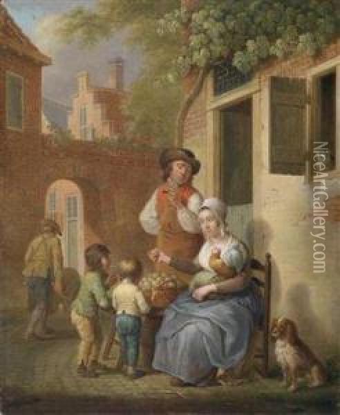 A Dutch Street Scene In The Evening Sun Oil Painting - Cornelis van Cuylenburg