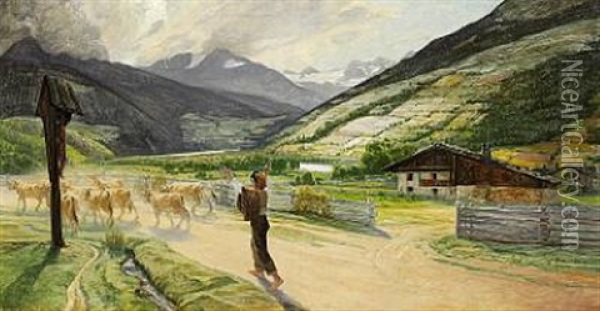 Landscape From Tyrol, Presumably From Meran/merano In Northern Italy Oil Painting - Niels Vinding Dorph