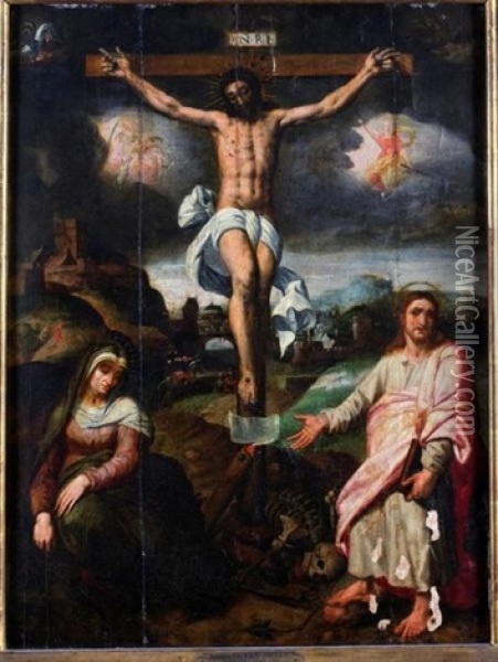 Le Christ En Croix Entoure De La Sainte Vierge Et De Saint Jean Oil Painting - Bernaert (Barend) van Orley