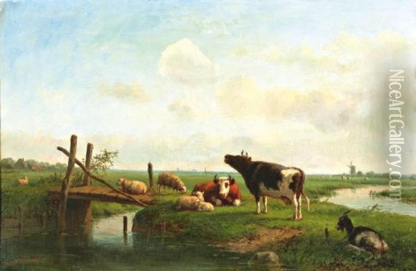 Polderlandschap Met Rustend Vee Oil Painting - Bernardus Gerardus Ten Berge