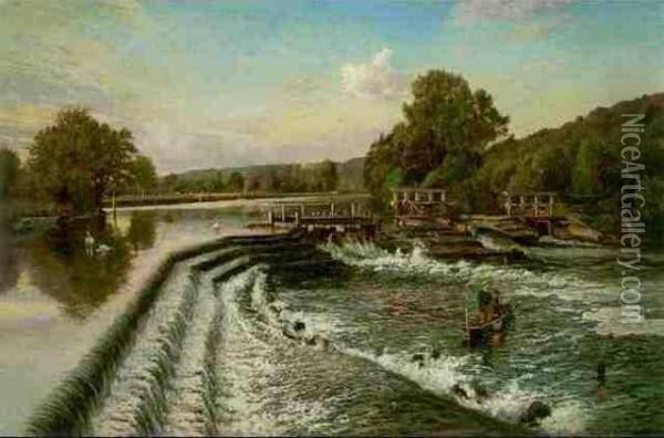 Boulter's Weir Oil Painting - Walter H. Goldsmith