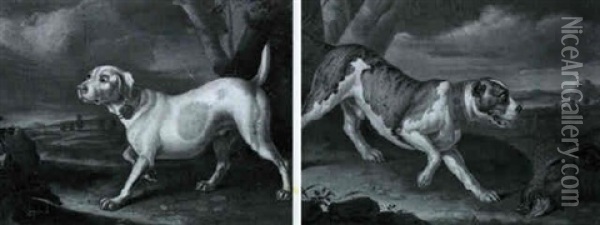 Bildnis Eines Pointers Mit Einem Erlegten Auerhahn ...[&] Bildnis Eines Jagdhundes Mit Einem Eber... Oil Painting - Philipp Ferdinand de Hamilton