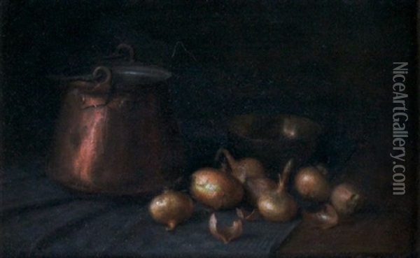 Still Life With Garlic Oil Painting - Jean Discart