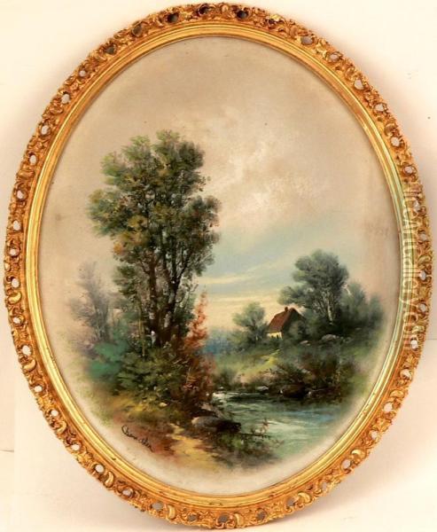 A Pastel Onpaper Landscape Oil Painting - William Henry Chandler