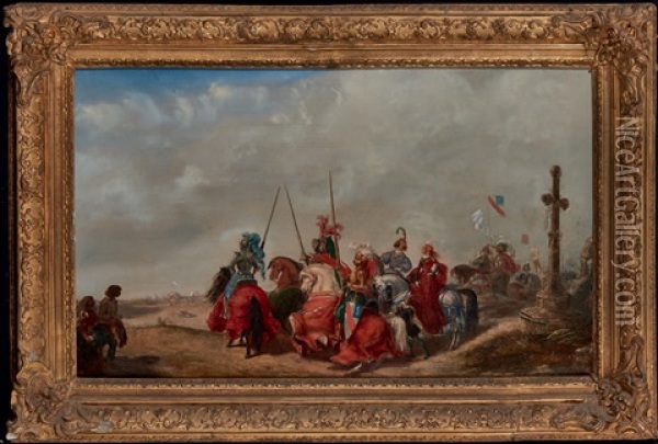 Depart Des Cavaliers Au Tournoi Oil Painting - Alexandre-Evariste Fragonard