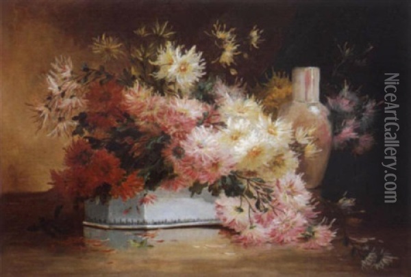 Bouquet De Fleurs Dans Une Jardiniere Oil Painting - Edmond Van Coppenolle