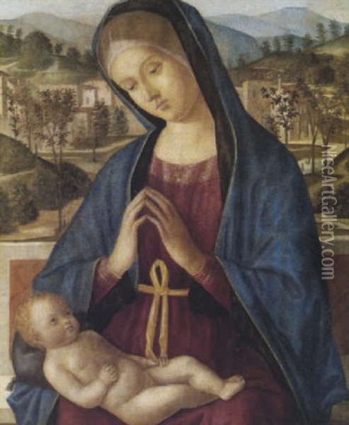 Madonna Con Bambino In Un Paesaggio Oil Painting - Bonifazio Pasini