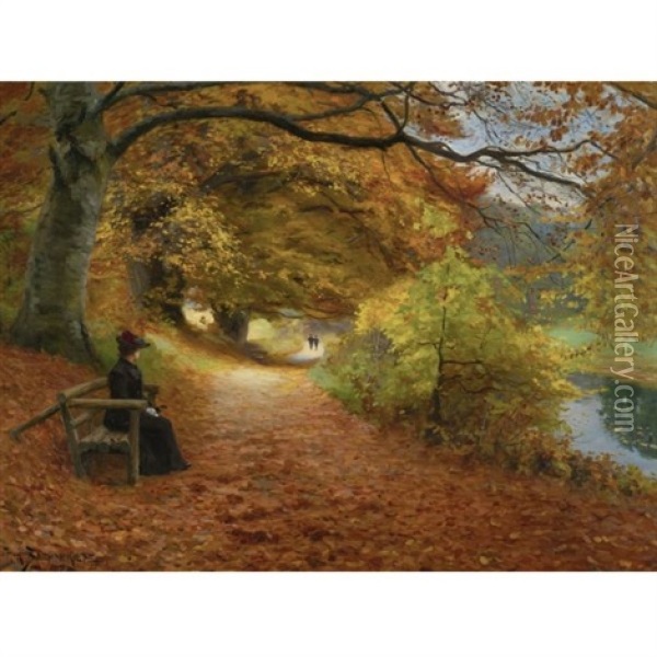 Wooded Path In Autumn Oil Painting - Hans Andersen Brendekilde