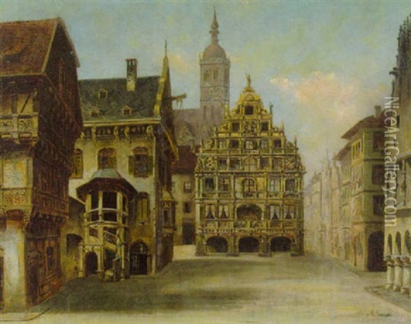 Platz In Einer Alten Stadt Mit Renaissancegebauden Oil Painting - Angelo Quaglio the Younger