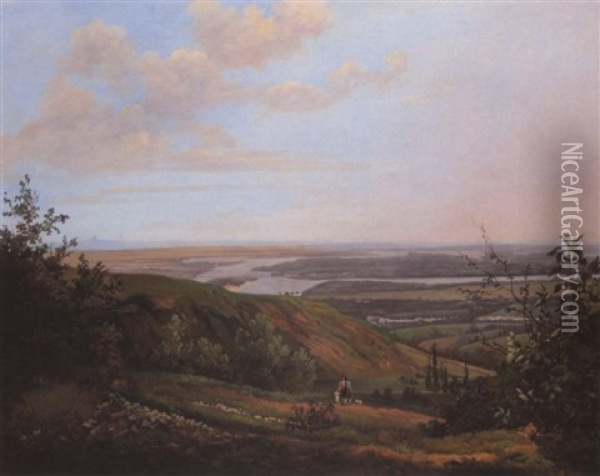 Blick Auf Die Donau Oil Painting - Conrad Kreutzer