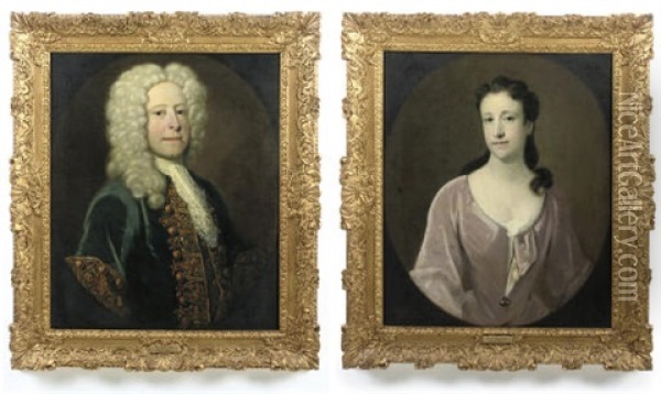 Portrait Of A Gentleman (hugh Smith Of Weald Hall, Sheriff Of Essex?; + Portrait Of A Lady; Pair) Oil Painting - Michael Dahl