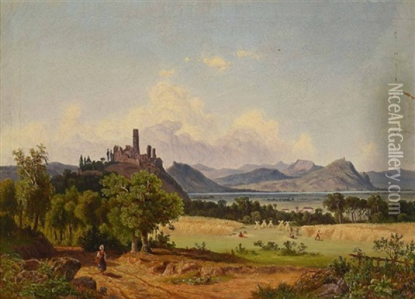 Blick Auf Die Godesburg Oil Painting - Theodor (Wilhelm T.) Nocken