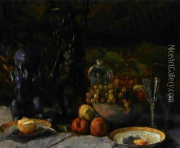 Stilleben Med Frukt Og Glass Oil Painting - Jacob Kielland Somme