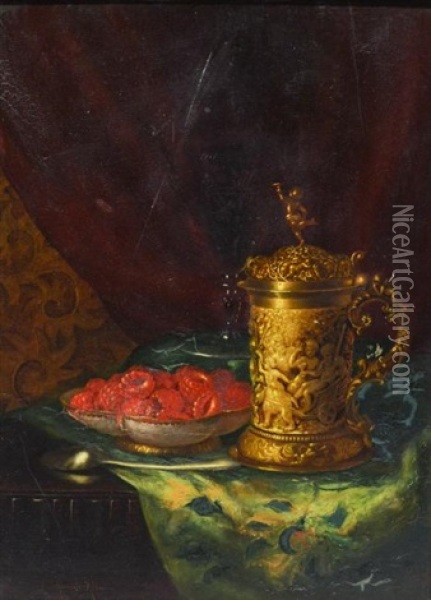 Stein With Bowl Of Berries Oil Painting - Morston Constantine Ream