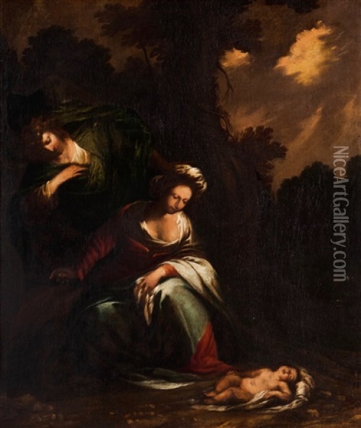The Apparition Of The Angel To Agar And Ismael Oil Painting - Pietro Ricchi