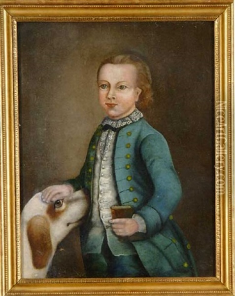 Portrait Of A Small Boy With A Dog Oil Painting - Joseph Badger