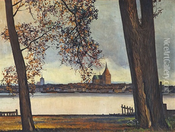 Marienkirche Im Herbst (rostock) Oil Painting - Egon Tschirch