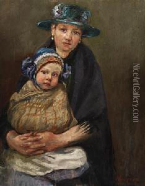 Mutter Mit Kind Oil Painting - Leon Houyoux