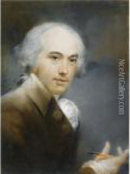 Self-portrait, A Pencil In His Right Hand Oil Painting - John Russell