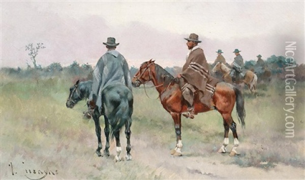 Gauchos Oil Painting - Josep (Jose) Cusachs y Cusachs