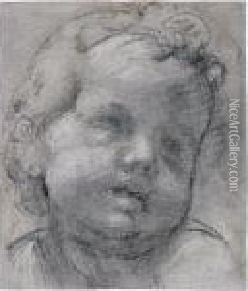 Head Of A Putto Looking To His Left Oil Painting - Raphael (Raffaello Sanzio of Urbino)