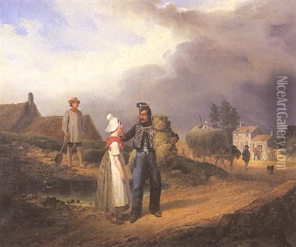 Conscrit Demandant Son Chemin A Des Paysans Oil Painting - Francois Grenier de Saint Martin