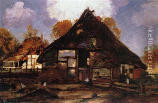 Bauernkate Oil Painting - Heinrich Hermanns