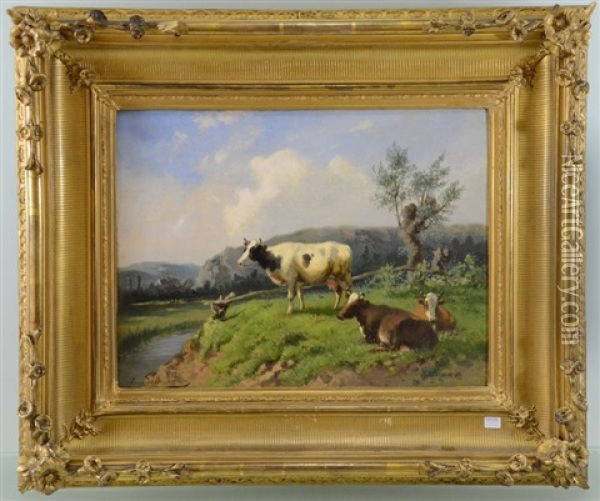 Vaches Au Paturage Le Long Du Canal Oil Painting - Rosa Venneman