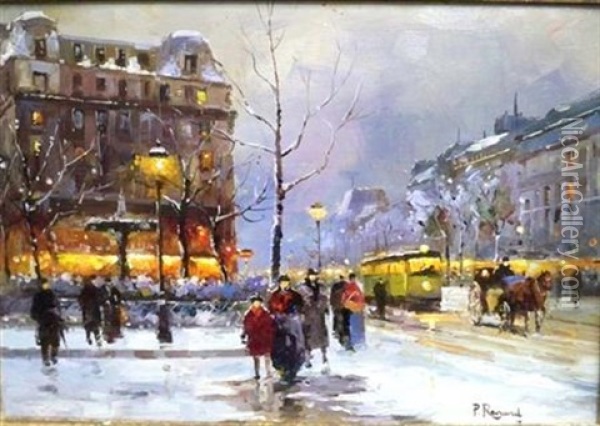 A Winter Evening In Paris Oil Painting - Paul Renard