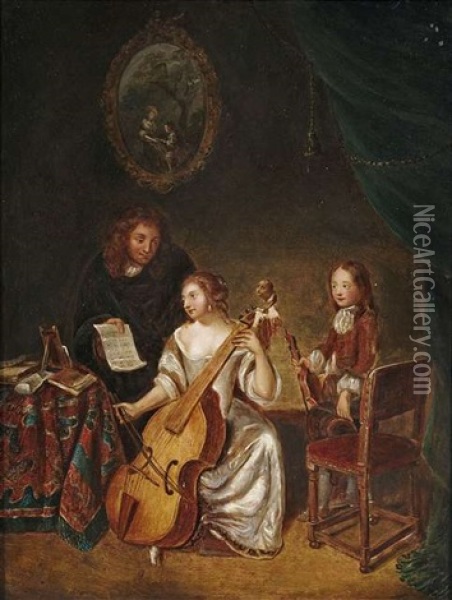 Die Musikstunde Oil Painting - Caspar Netscher