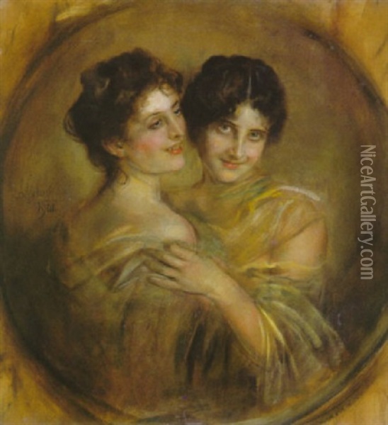 Zwei Schwestern Einander Zugewandt Oil Painting - Franz Seraph von Lenbach