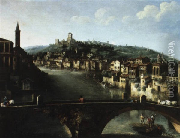 Vue De Verone Et De L'adige Oil Painting - Giovanni Battista Cimaroli