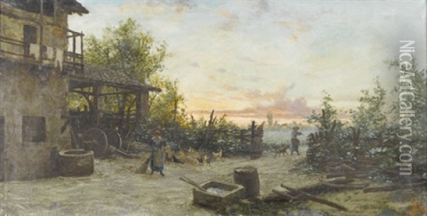 Bauerinnen Vor Gehoft In Der Dammerung Oil Painting - Giacinto Bo