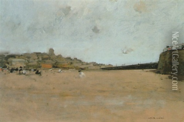 The Beach At Trouville Oil Painting - Luigi Loir
