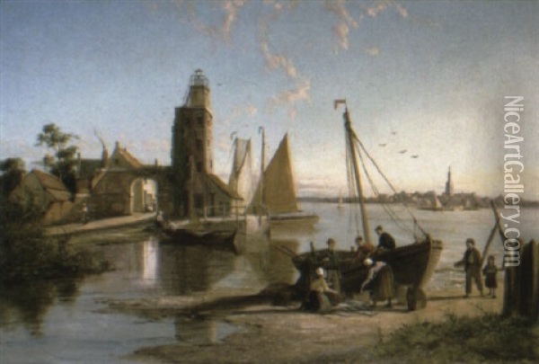 The Lighthouse At Iliolen On The Scheldt Oil Painting - William Raymond Dommersen