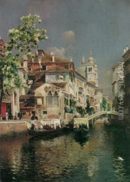 A View Of A Venetian Canal Oil Painting - Rubens Santoro
