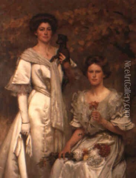 The Poulton Sisters Oil Painting - Thomas Cooper Gotch