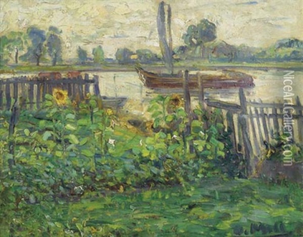 Sonnenblumen, Garten Am Fluss Oil Painting - Oskar Moll