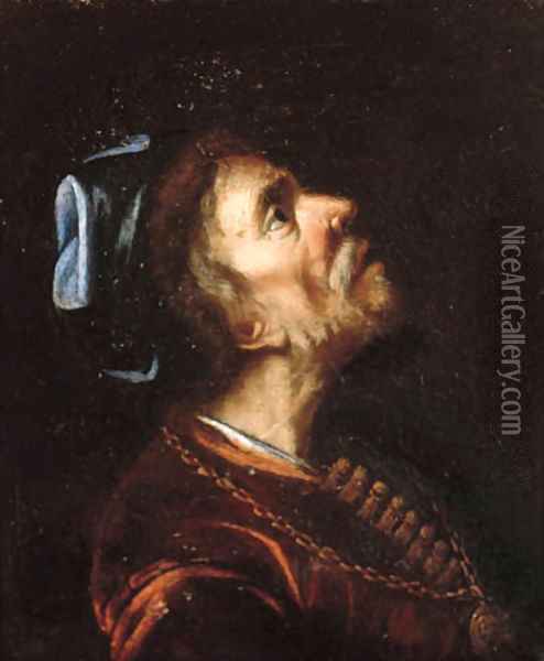 A man in oriental costume, a fragment Oil Painting - Rembrandt Van Rijn