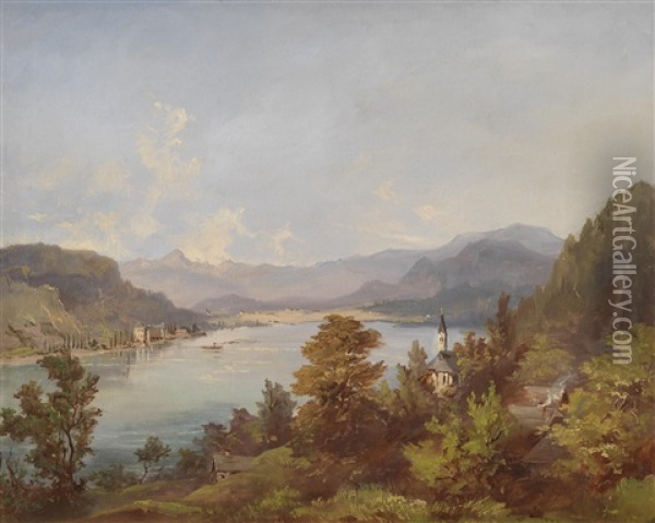 Ossiacher See Mit Blick Auf Kurhotel Und Seebad Annenheim Oil Painting - Jakob Canciani