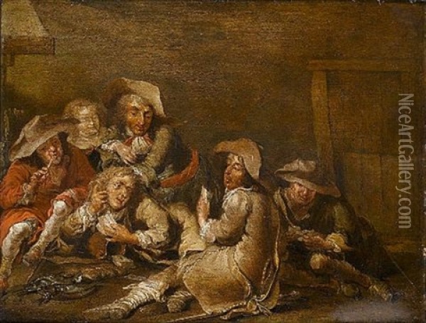 Soldiers Playing Cards In An Interior Oil Painting - Pieter Jacobs Codde