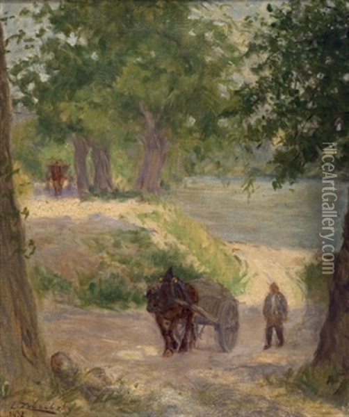 Carriage In Forest Oil Painting - Lorand (Roland) Zubriczky