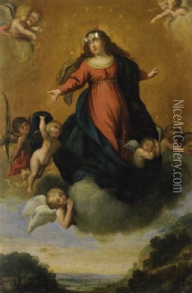 The Assumption Of The Virgin Oil Painting - Miguel Alonso De Tovar