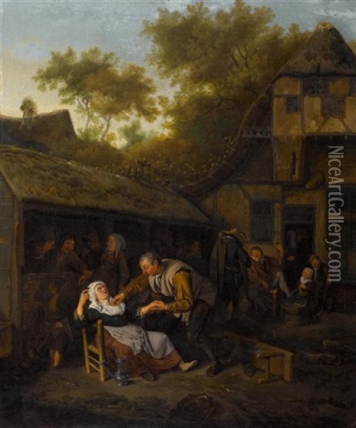 Frohliche Gesellschaft Vor Einem Wirtshaus Oil Painting - Cornelis Dusart