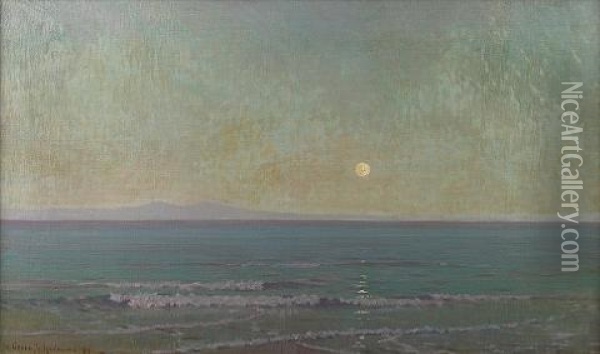 Quiet Moonlight (beyond Catalina Island) Oil Painting - Granville S. Redmond