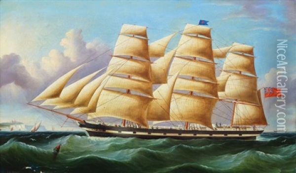 The Four-master George Town At Sea Under Full Sail Oil Painting - William Barnett Spencer