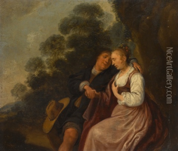 The Rustic Courtship Oil Painting - Jan Miense Molenaer