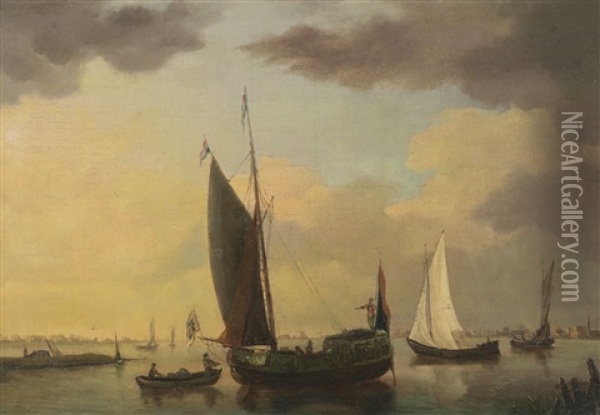 Segelboote In Einer Flussmundung Oil Painting - Jurriaan Andriessen